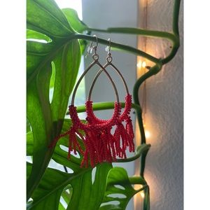 Brand new gold plated red beaded dangle earrings from a boutique